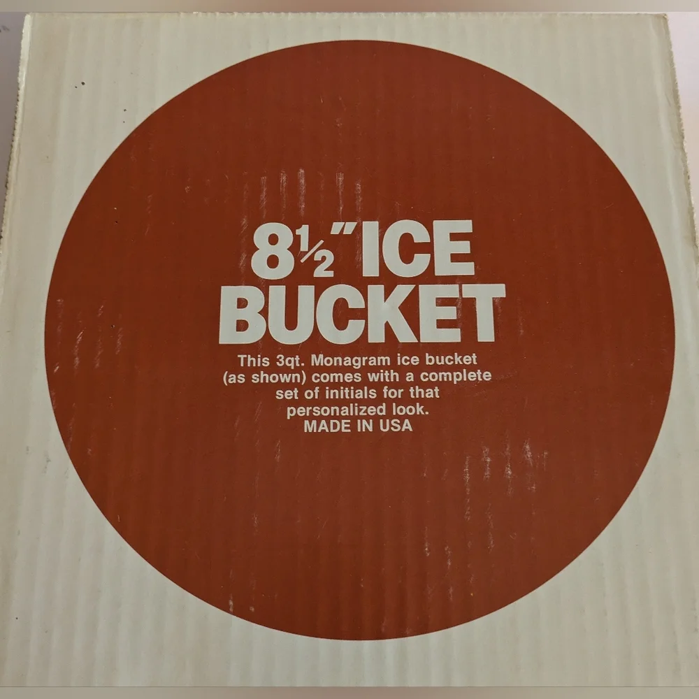 Ice Bucket Faux Tortoise With Lid Vintage Made USA Monogram Letters Thongs